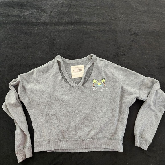 Hollister Sweaters - Hollister Chill Vibes Palm Trees Embroidered Gray Cropped Sweater Women's S